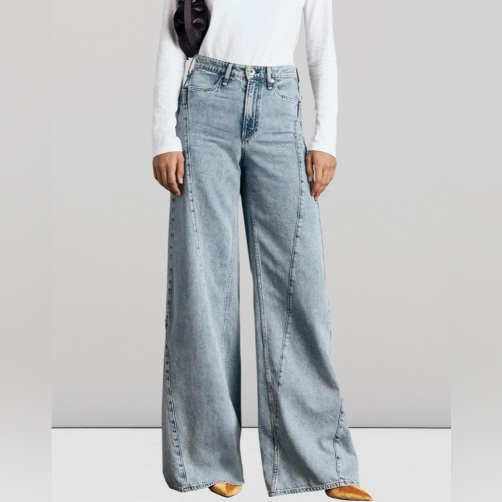 NWT rag & bone The Serena High-Rise Splice Light Blue Wide-Leg Jeans